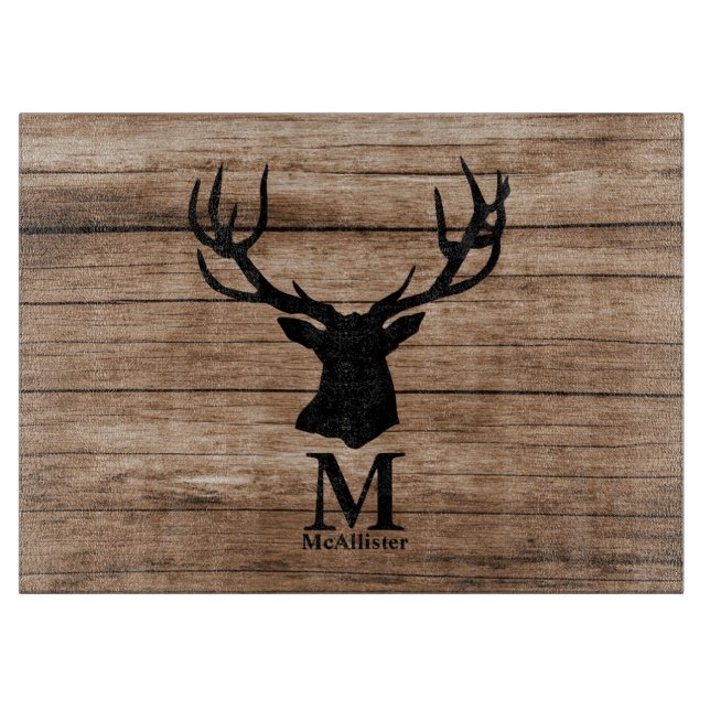 Planche À Découper Bois rustique Botte de cerf monogramme personnalis (Devant)