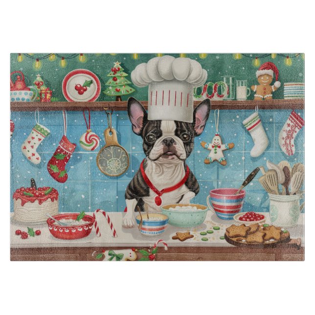 Planche À Découper Boisson de Noël de Boston Terrier (Devant)