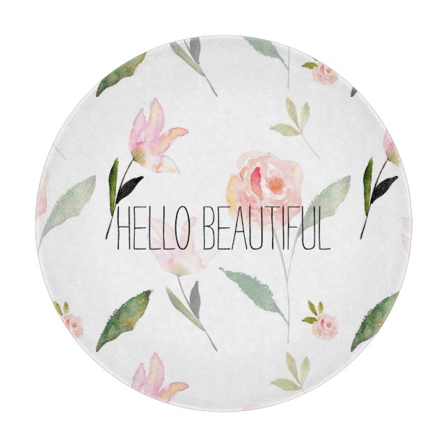 Planche À Découper Bonjour belle aquarelle florale (Devant)
