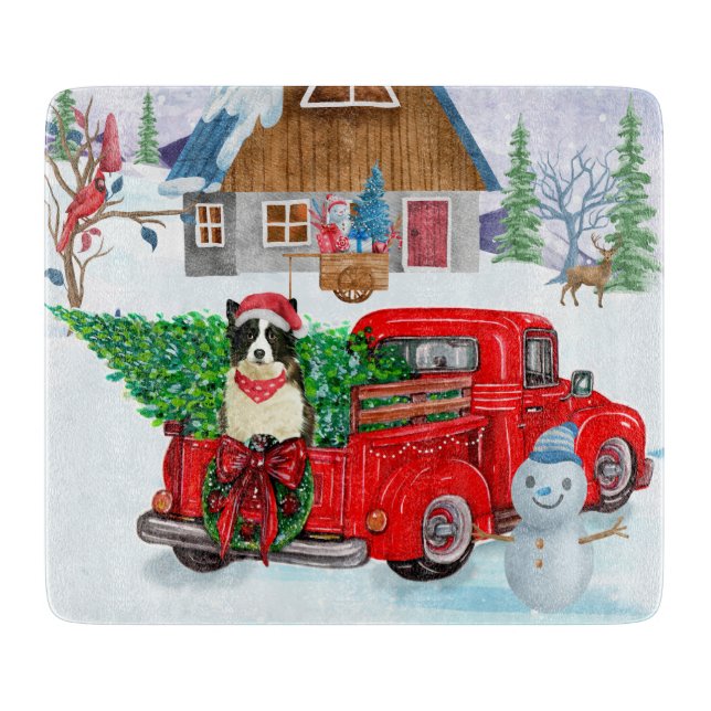 Planche À Découper Bordure Collie chien dans la livraison de Noël Cam (Devant)