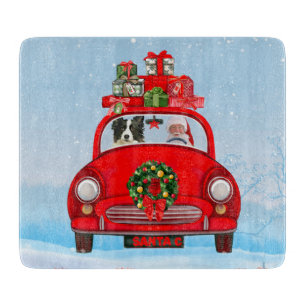 Planche À Découper Bordure Collie Chien En Voiture Avec Le Père Noël