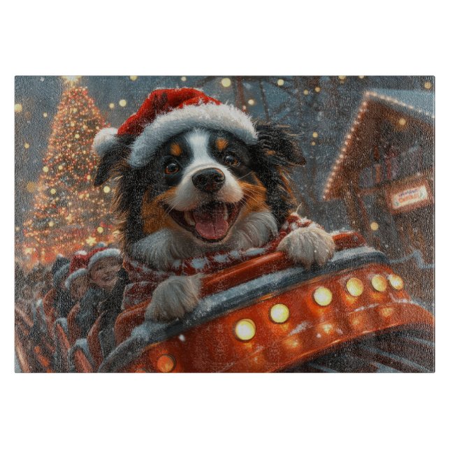 Planche À Découper Bordure Collie Dog Roller Dessous de verre Noël (Devant)
