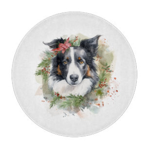 Planche À Découper Bordure Collie Fête de Noël Wreath Pup