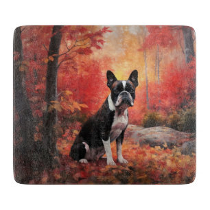 Planche À Découper Boston Terrier à l'automne Leaves automne Inspire
