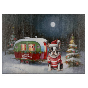 Planche À Découper Boston Terrier Caravan Christmas Adventure