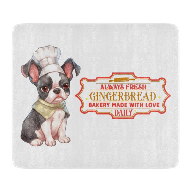 Planche À Découper Boston Terrier Chef Cuisine Du pain d'épices (Devant)