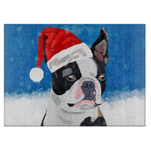 Planche À Découper Boston Terrier Chien dans neige Noël Joyeux vacanc