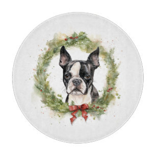 Planche À Découper Boston Terrier Noël Wreath Festive Pup