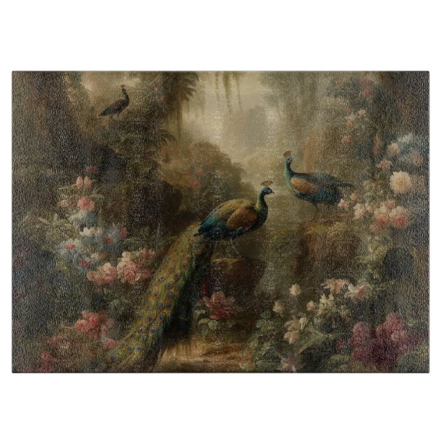 Planche À Découper Botanique : trois paons dans le jardin anglais (Devant)