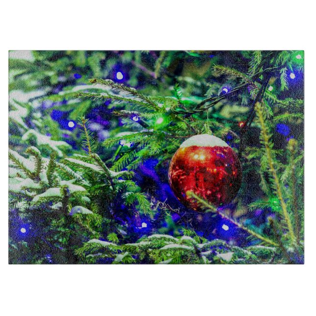 Planche À Découper Boule rouge arbre de Noël vert (Devant)