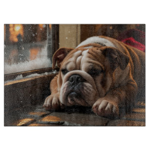 Planche À Découper Bouledogue avec lumières de Noël vacances