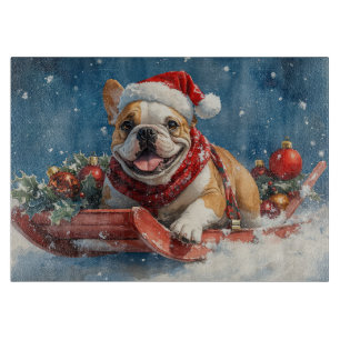 Planche À Découper Bouledogue en traîneau Laissez neige Noël