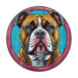 Planche À Découper Bouledogue encadré dans un motif décoratif circula