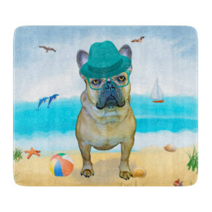 Planche À Découper Bouledogue français sur la plage