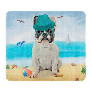 Planche À Découper Bouledogue français sur la plage