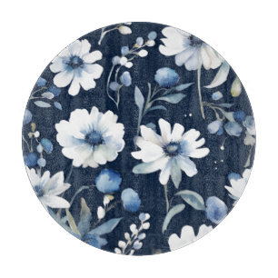 Planche À Découper Bouquet de fleurs Elégante aquarelle Bleu