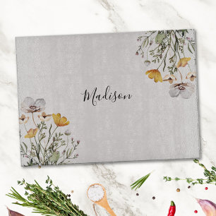 Planche À Découper Bouquet de fleurs sauvages jolies avec monogramme