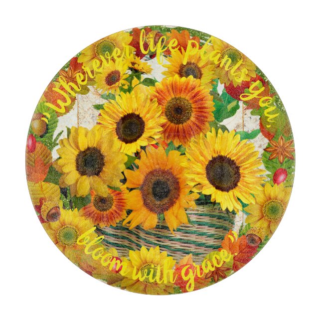 Planche À Découper Bouquet de panier de tournesol en fleurs avec grâc (Devant)
