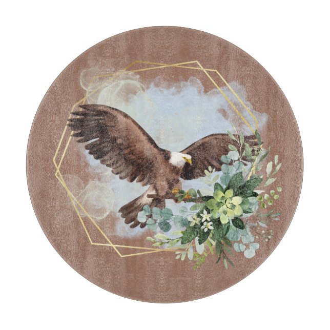 Planche À Découper Bouquet encadré d'aigle chauve aquarelle (Devant)