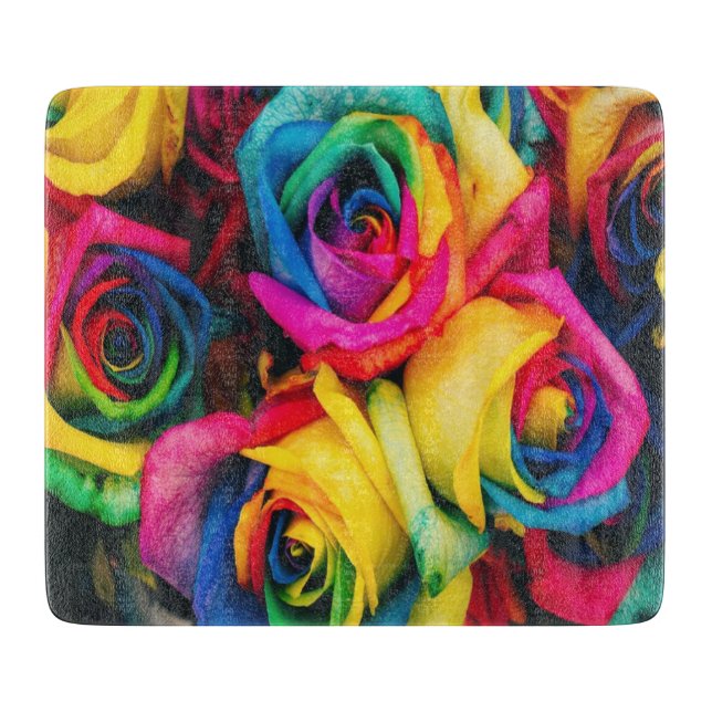 Planche À Découper Bouquet Rose arc-en-ciel (Devant)