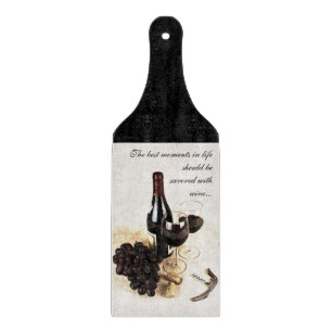 Planche À Découper Bouteille de vin, verres de vin et raisins