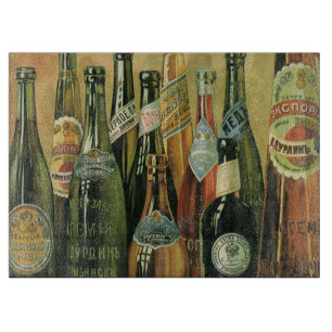 Planche À Découper Bouteilles de bière importées vintage, alcool, boi