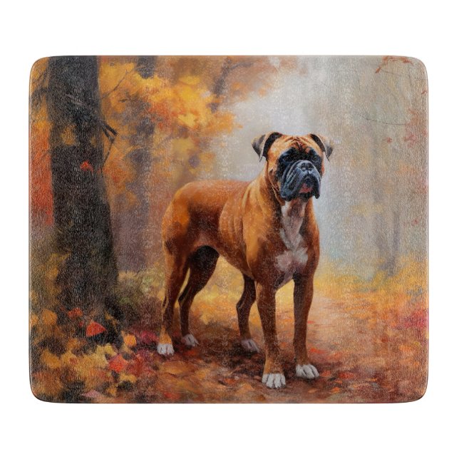 Planche À Découper Boxer en automne Feuilles automne Inspire (Devant)