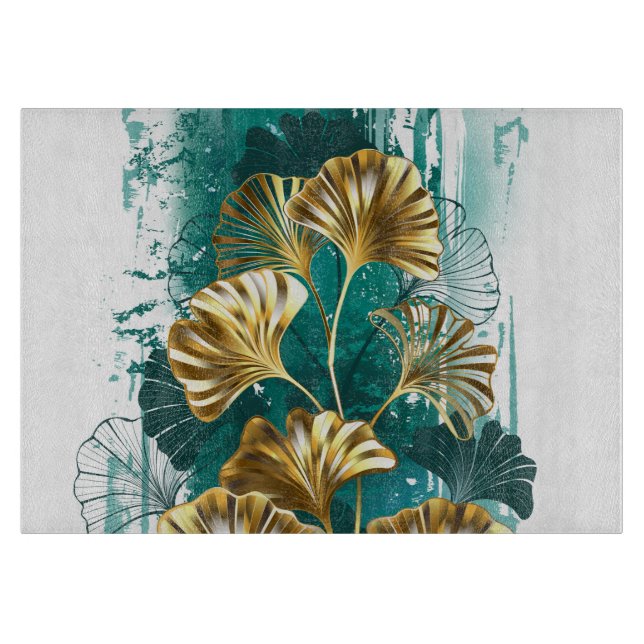 Planche À Découper Branche avec Feuilles d'or Ginko Biloba (Devant)