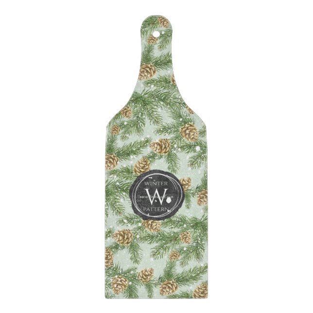 Planche À Découper Branches de pin et cônes de pin Motif d'aquarelle (Devant)