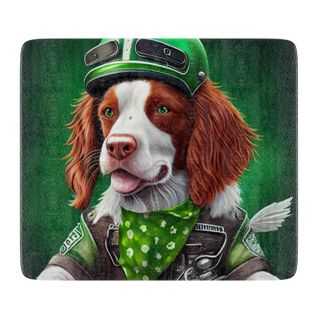 Planche À Découper Brittany Spaniel conduite vélo St. Patrick's Day (Devant)
