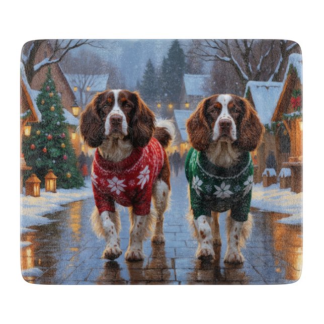 Planche À Découper Brittany Spaniel Dogs Christmas Snow Holiday (Devant)
