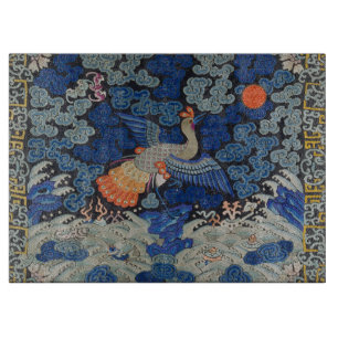 Planche À Découper Broderie chinoise bleu d'oiseau Vintage