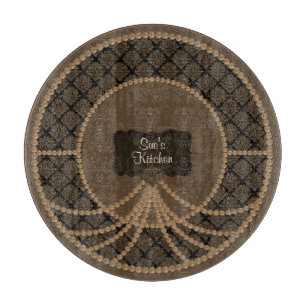 Planche À Découper Brown Pearl Damask-Round Glass Cutboard