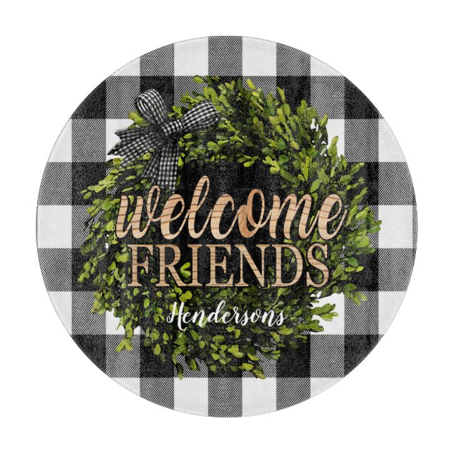 Planche À Découper Buffalo Check Black and White Boxwood Wreath (Devant)