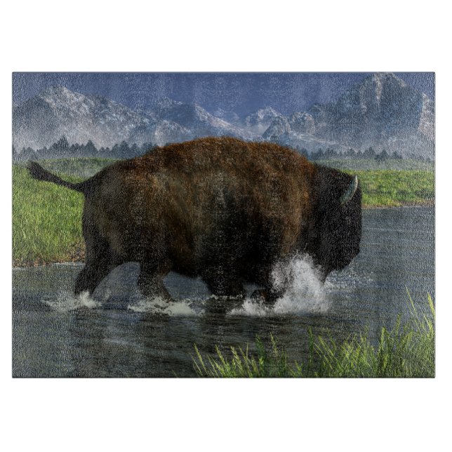 Planche À Découper Buffalo traversant une rivière (Devant)