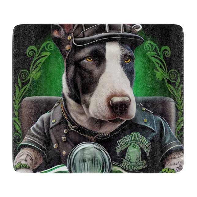Planche À Découper Bull Terrier Chien Conduite Vélo St. Patrick's Day (Devant)