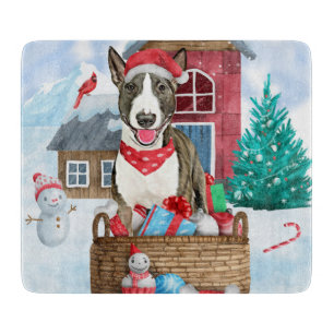 Planche À Découper Bull Terrier Chien dans la neige Maison de Chien d