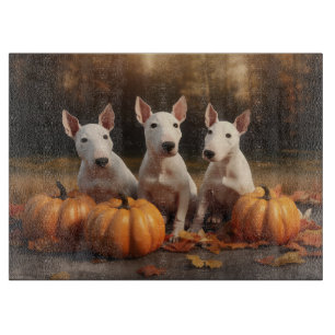 Planche À Découper Bull Terrier Chiot Automne Citrouille de plaisir