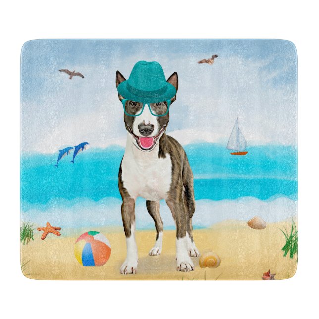 Planche À Découper Bull Terrier Dog sur la plage (Devant)