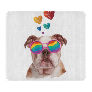 Planche À Découper Bulldog anglais avec des coeurs Saint-Valentin