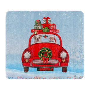 Planche À Découper Bulldog Anglais En Voiture Avec Le Père Noël