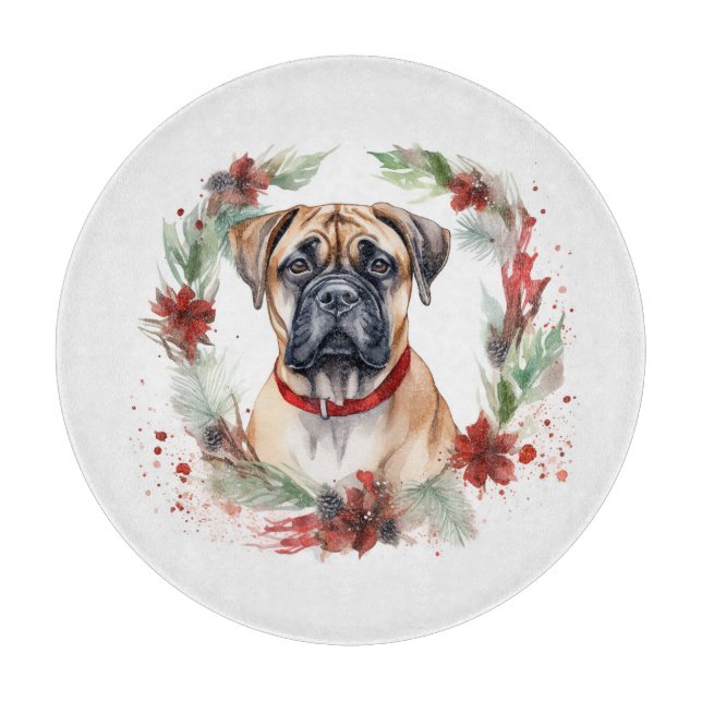 Planche À Découper Bullmastiff Noël Wreath Festive Pup (Devant)