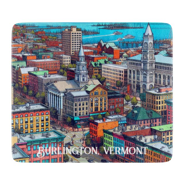 Planche À Découper Burlington, Vermont Comic Style Art (Devant)
