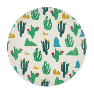 Planche À Découper Cactus Naturel : Art Folk Sans Couleur.