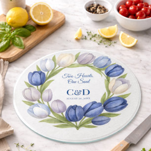 Planche À Découper Cadeau de mariage Tulipe Bleue pour couple souveni