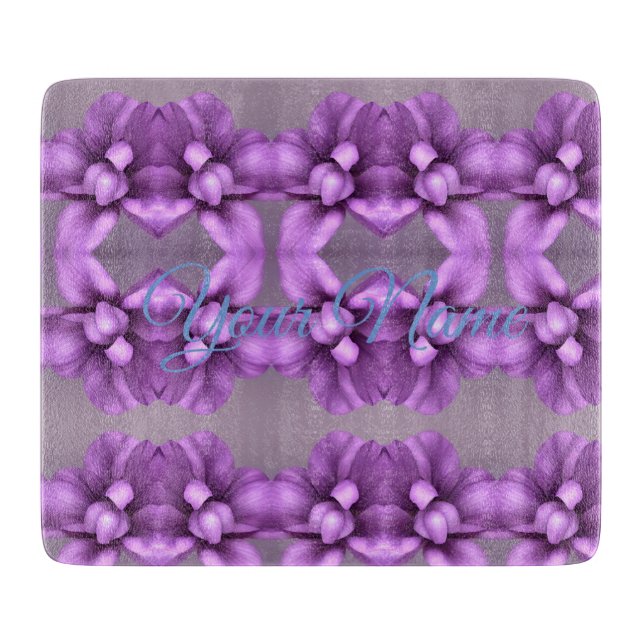 Planche À Découper Cadeau de Nom Floral Violet - Fleur personnalisabl (Devant)