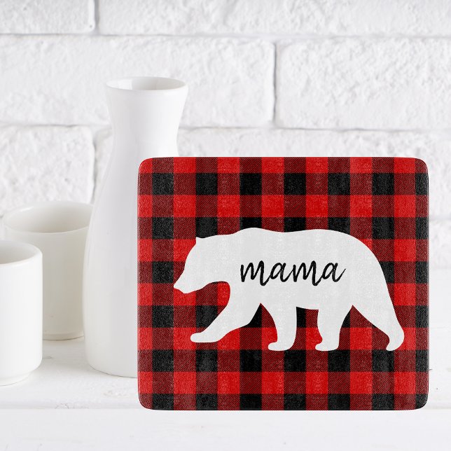Planche À Découper Cadeau moderne Rouge Plaid Et Blanc Mama Ours (Créateur téléchargé)