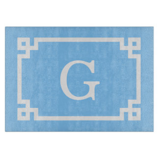 Planche À Découper Cadre de clé grecque blanche bleu ciel #2 Monogram