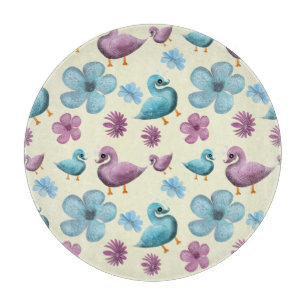 Planche À Découper Canard mignon motif floral esthétique pastel kawai