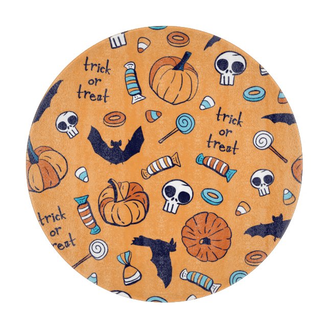 Planche À Découper Candy Crâne Citrouille chauve Motif sans couture. (Devant)